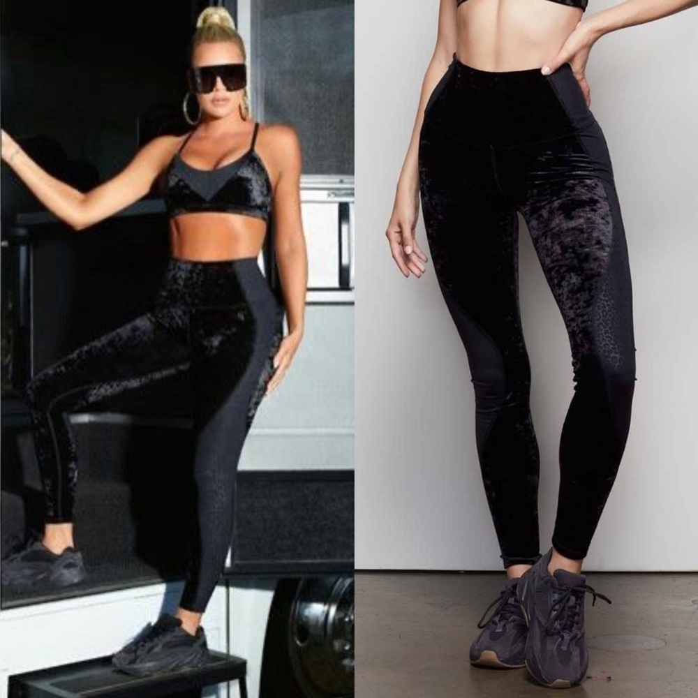 GOOD AMERICAN Crushing It Velvet Leopard Print Leggings Black Medium